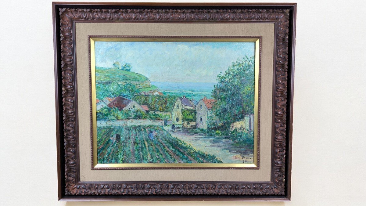 Huile Sur Toile "le Hameau Près Du Rivage" 50.5 X 65.3