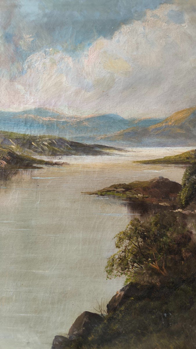 Oil On Canvas "lake In Ireland" 50.5 X 76 Cm-photo-3