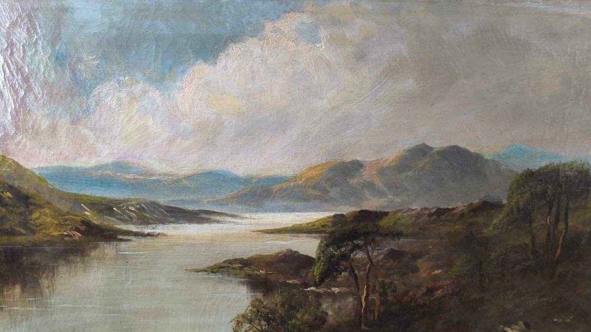 Oil On Canvas "lake In Ireland" 50.5 X 76 Cm-photo-5