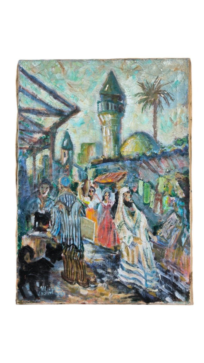 Oil On Canvas "oriental Market" 65 X46 Cm