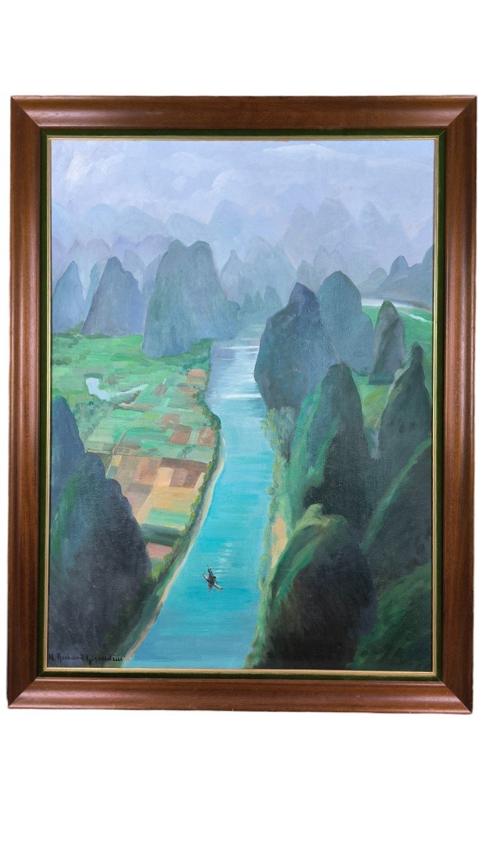 Huile Sur Toile "la Rivière Li En Chine" 100 X 73