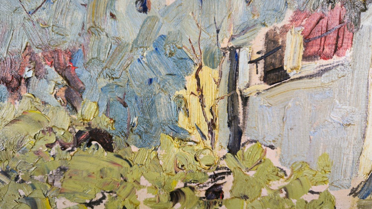 Oil On Panel "village In Spain" 46x34cm-photo-4