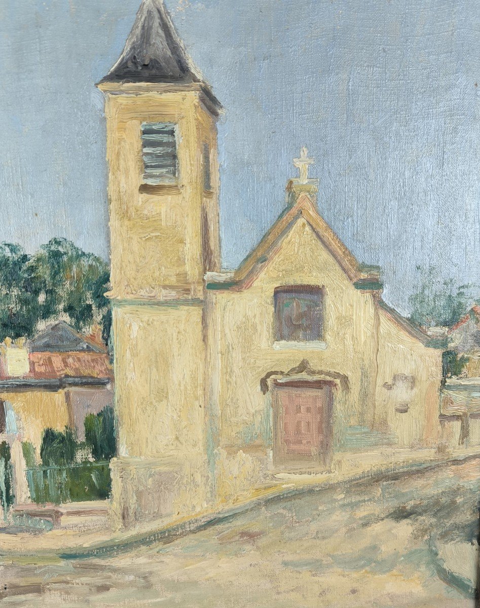 Oil On Canvas "the Church At The Crossroads" 55 X 46 Cm-photo-1