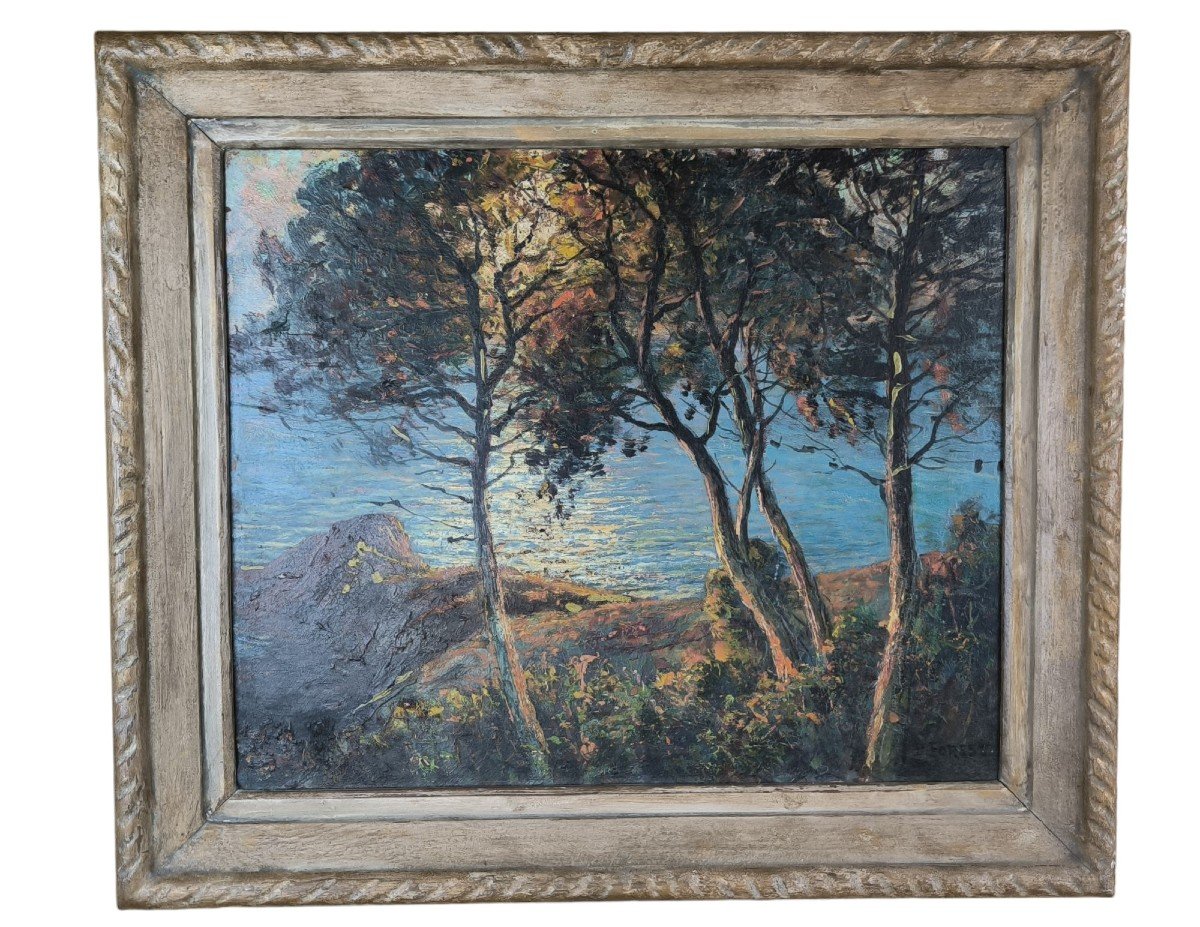 Huile Sur Panneau "paysage Méridional" 46 X 38 Cm