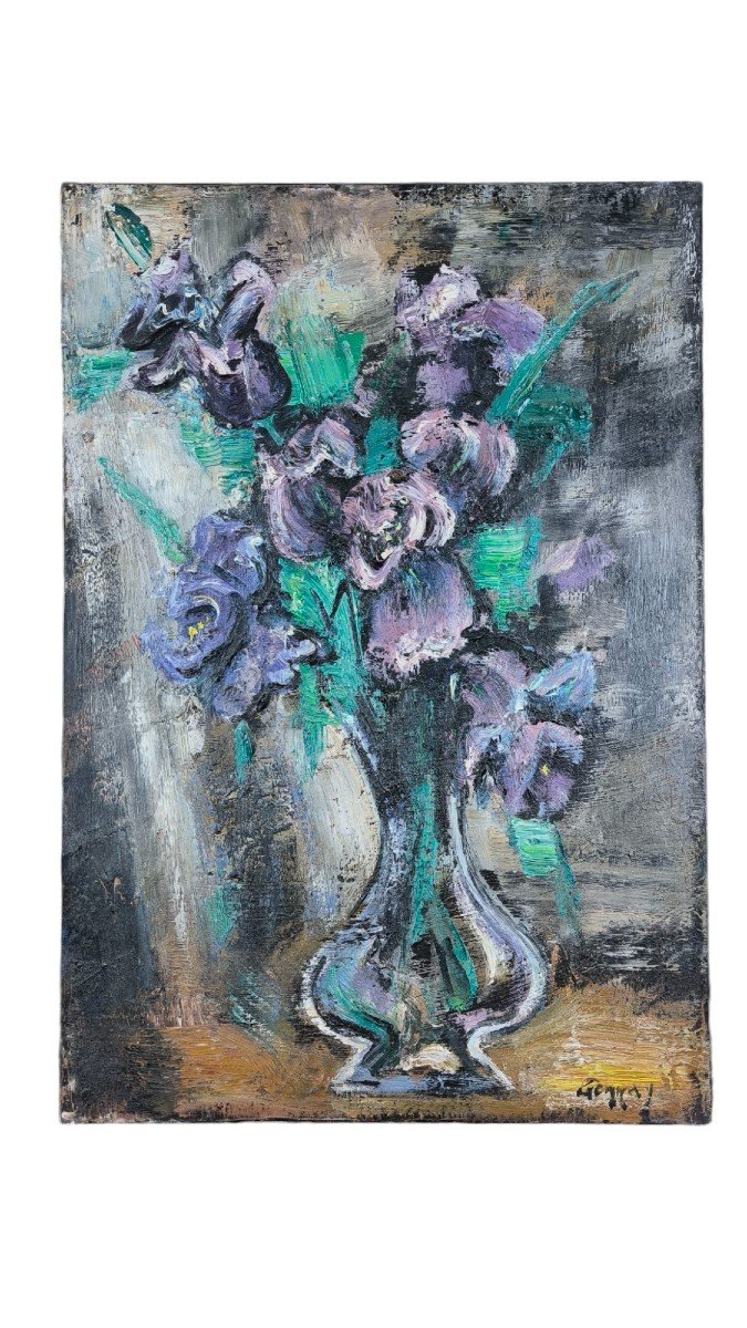 Oil On Canvas "bouquet Of Flowers" 73 X 50 Cm