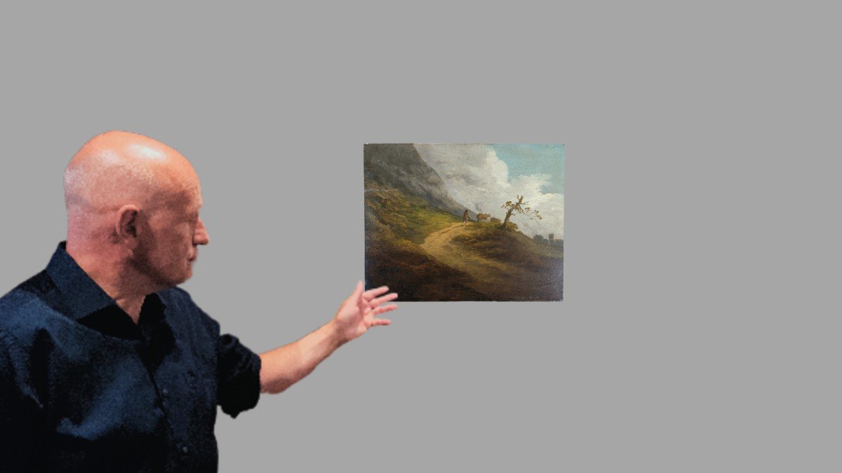 Oil On Panel "cowherd In The Hill Before The Storm" 31 X 24.7cm-photo-4