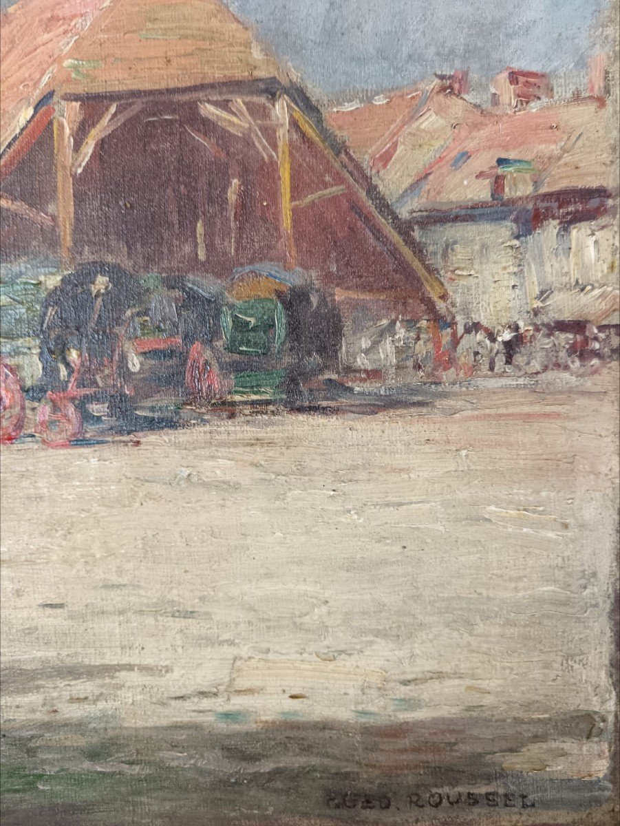 Huile Sur Toile "le Marché Près Des Halles" 36,5 X 26 Cm-photo-4