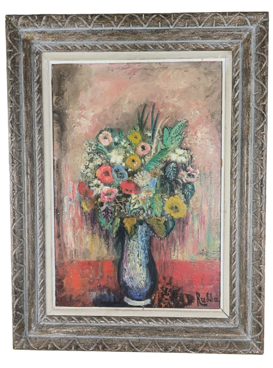 Oil On Canvas "bouquet Of Flowers" 55 X 38 Cm