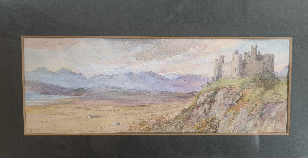 Aquarelle "harlech Castle" 28 X 10 Cm-photo-1