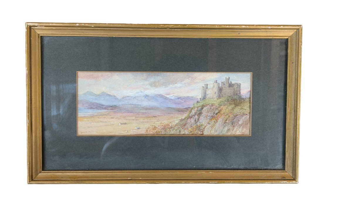 Aquarelle "harlech Castle" 28 X 10 Cm