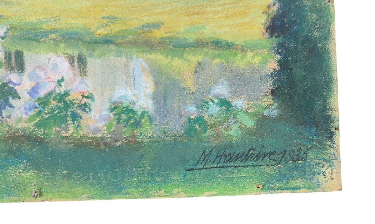 Pastel Et Gouache Sur Papier "le Parc Du Château" 46,3 X 37,5 Cm-photo-3