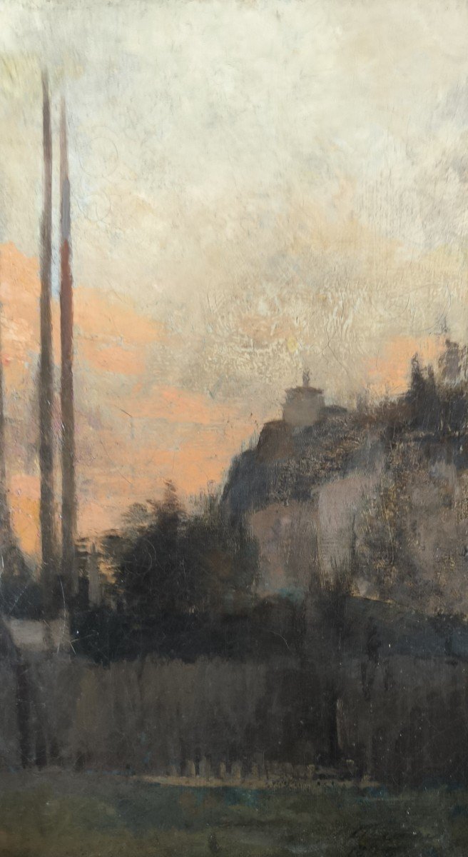 Charles Maurin. Oil On Canvas "paris Under Construction" 40.4 X 32.7 Cm-photo-2