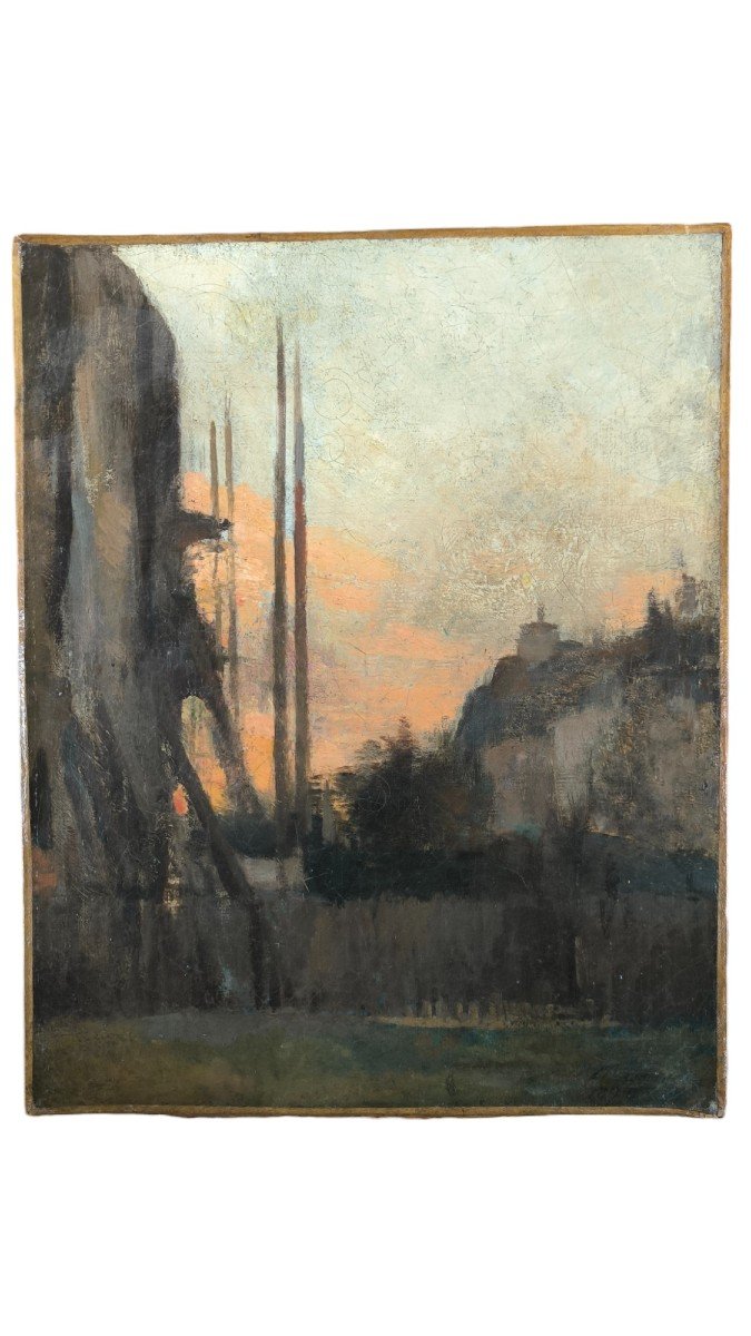 Charles Maurin. Oil On Canvas "paris Under Construction" 40.4 X 32.7 Cm