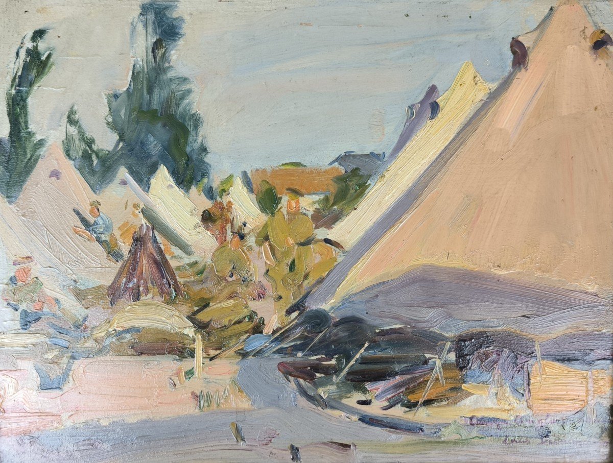 Louis Dumoulin. Oil On Panel "in The English Camp" 33 X 24 Cm-photo-1