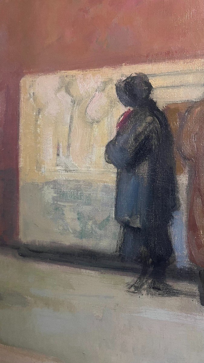 André Meaux Saint-marc. Oil On Canvas "visit To The Louvre Museum" 92 X 64.5 Cm-photo-2