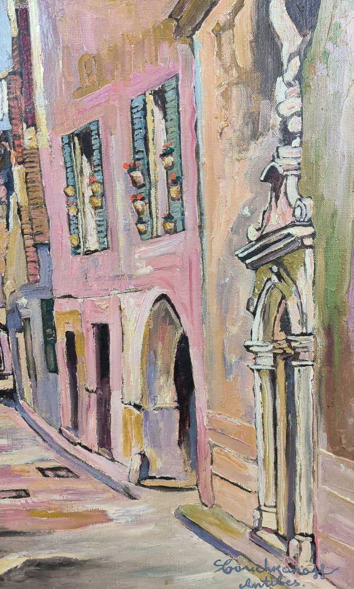 Eugène Touchkanoff. Huile Sur Toile "rue d'Antibes" 46 X 38 Cm-photo-1