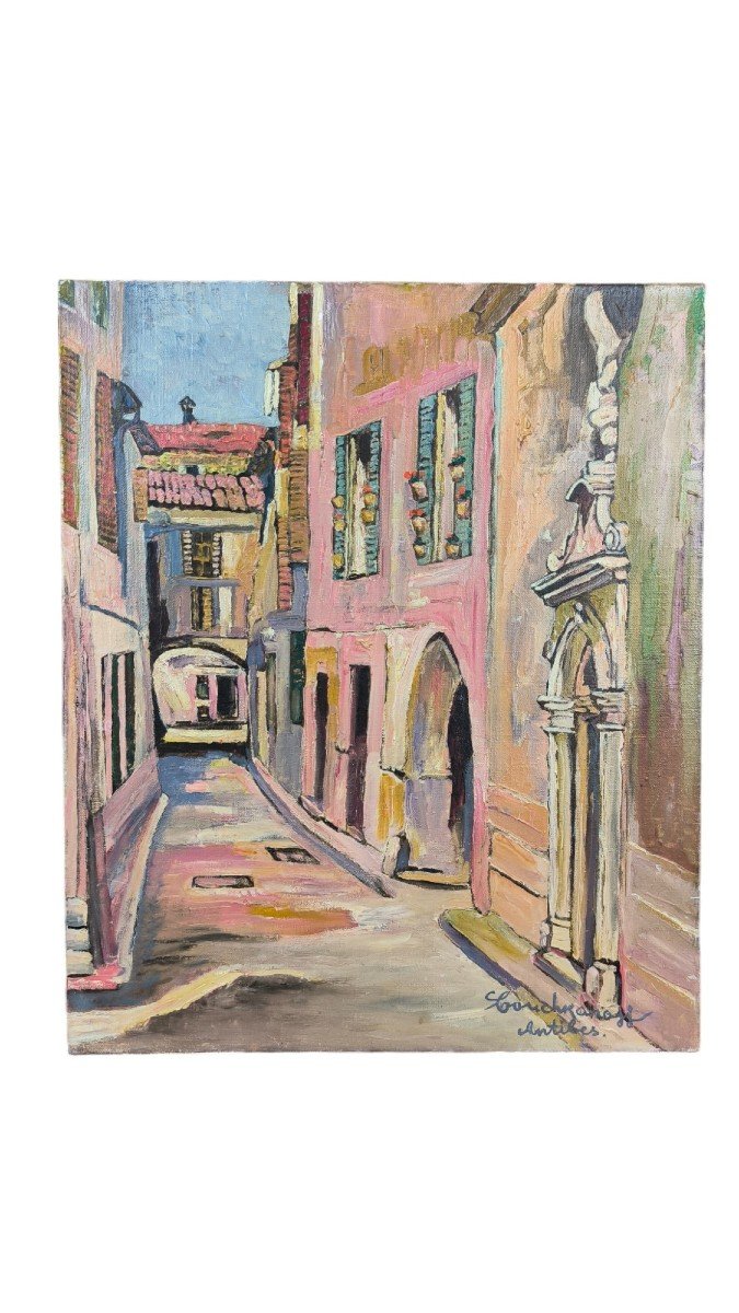 Eugène Touchkanoff. Huile Sur Toile "rue d'Antibes" 46 X 38 Cm