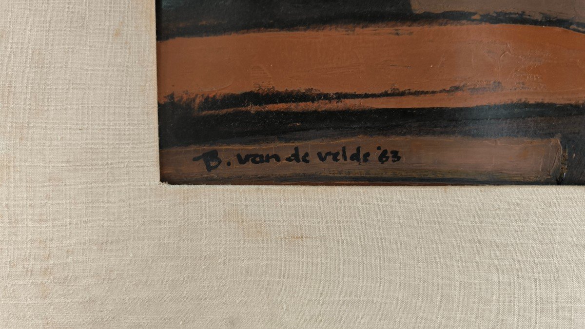 Van De Velde. Huile Sur Papier "paysage Abstrait" 51 X 29 Cm-photo-2