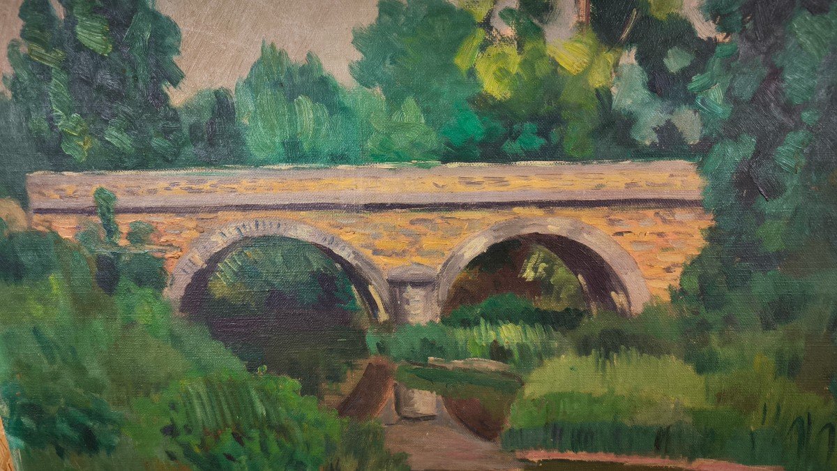 Ludovic Alleaume. Huile Sur Toile "le Pont En Majesté" 61 X 46 Cm-photo-1