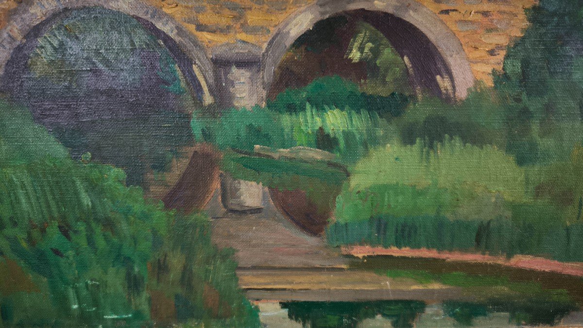 Ludovic Alleaume. Oil On Canvas "the Bridge In Majesty" 61 X 46 Cm-photo-3