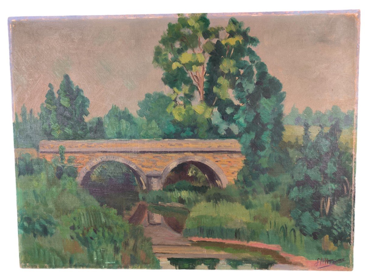 Ludovic Alleaume. Huile Sur Toile "le Pont En Majesté" 61 X 46 Cm