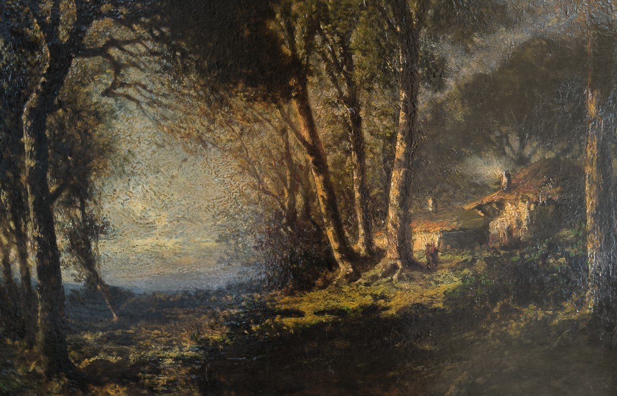 Barbizon School. Oil On Canvas "the House In The Glade" 81 X 65 Cm-photo-3