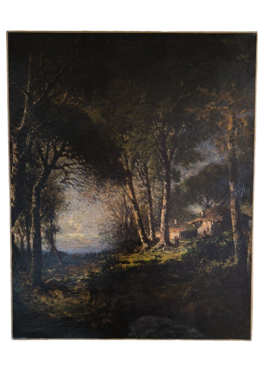 Barbizon School. Oil On Canvas "the House In The Glade" 81 X 65 Cm