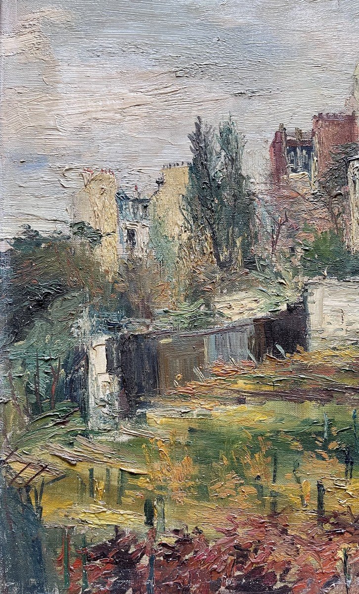 George Catty. Oil On Canvas "the Gardens Of Montmartre" 55 X 46 Cm-photo-3