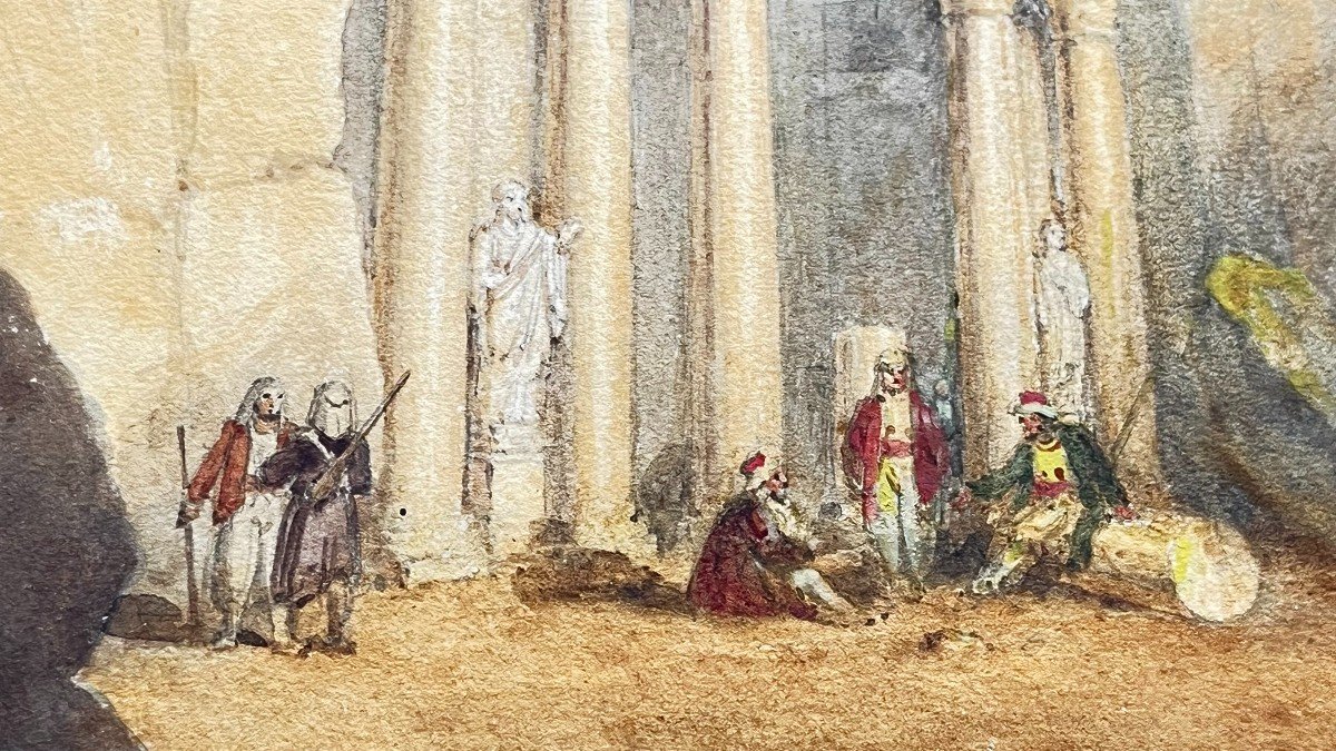 Leopold Carl Müller. Watercolor On Paper "the Expedition To Petra, Jordan" 37 X 52 Cm-photo-1