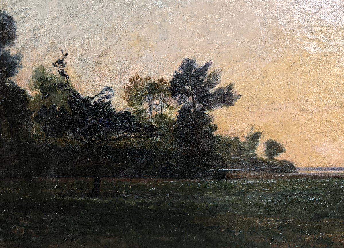 Daubigny. Huile Sur Toile "paysage" 61,4 Cm X 38 Cm-photo-1