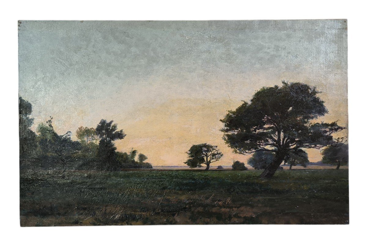 Daubigny. Huile Sur Toile "paysage" 61,4 Cm X 38 Cm