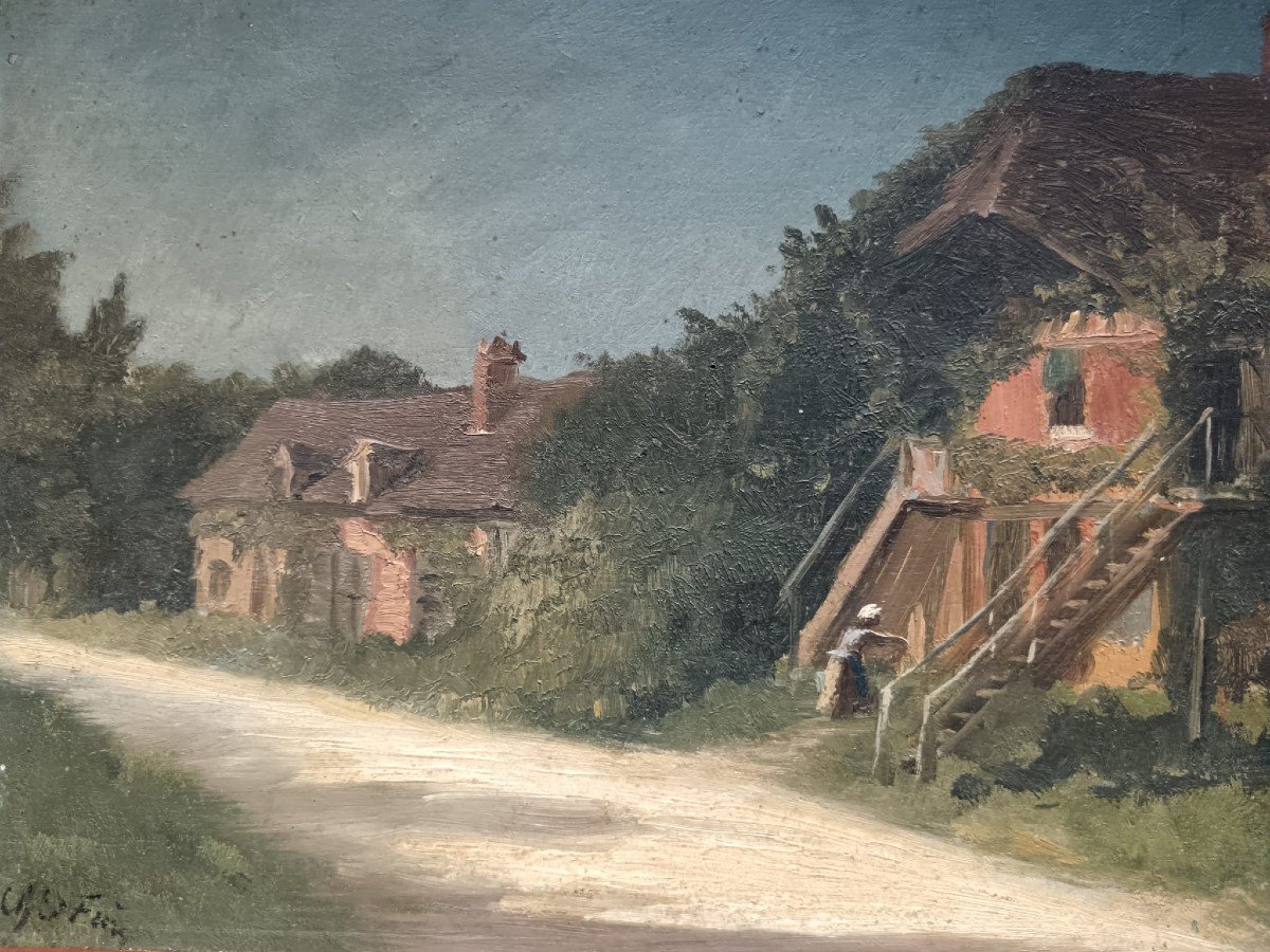 Charles- Edouard Frère. Huile Sur Panneau "le Hameau Jour De Soleil" 31,5 X 23 Cm-photo-2