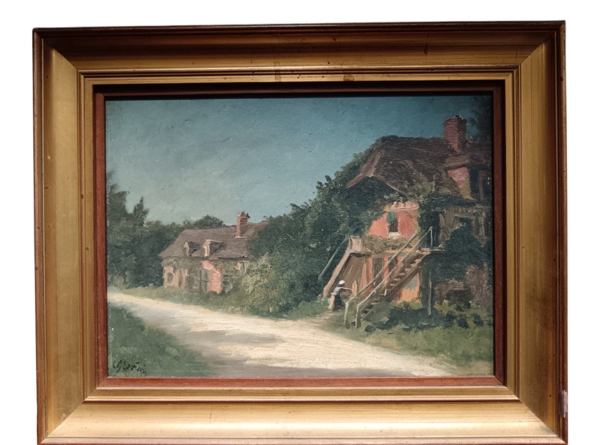 Charles- Edouard Frère. Huile Sur Panneau "le Hameau Jour De Soleil" 31,5 X 23 Cm