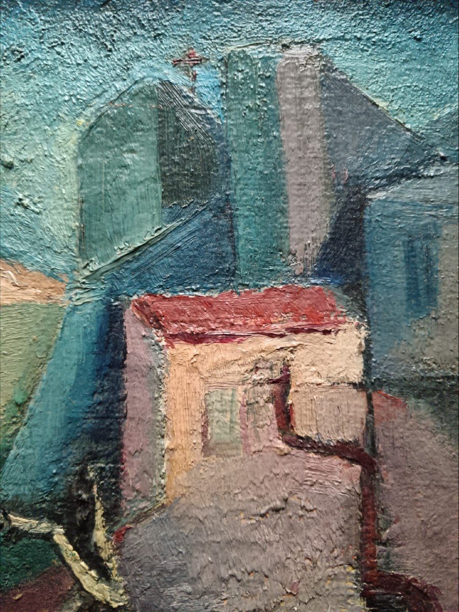 Modern School. Oil On Canvas "cubist Landscape" 46.5 X 37 Cm-photo-6