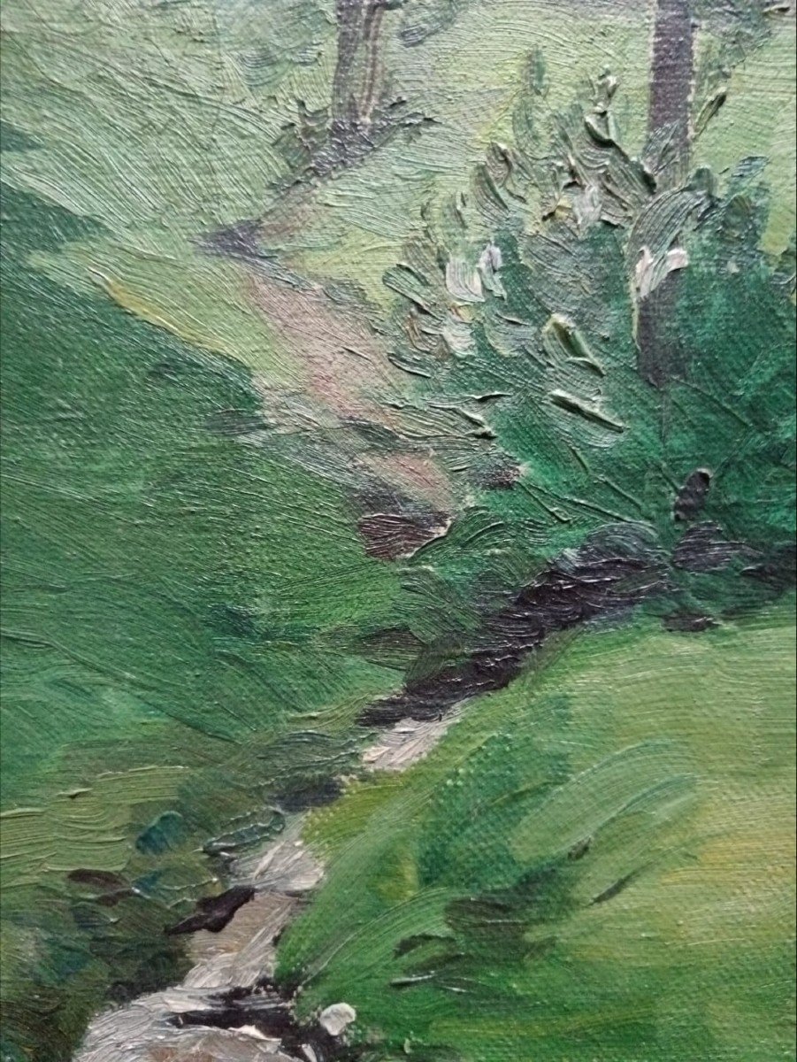 Alsatian School. Oil On Canvas "valley Near Oberhaslach" 42.5 X 29.5 Cm-photo-1