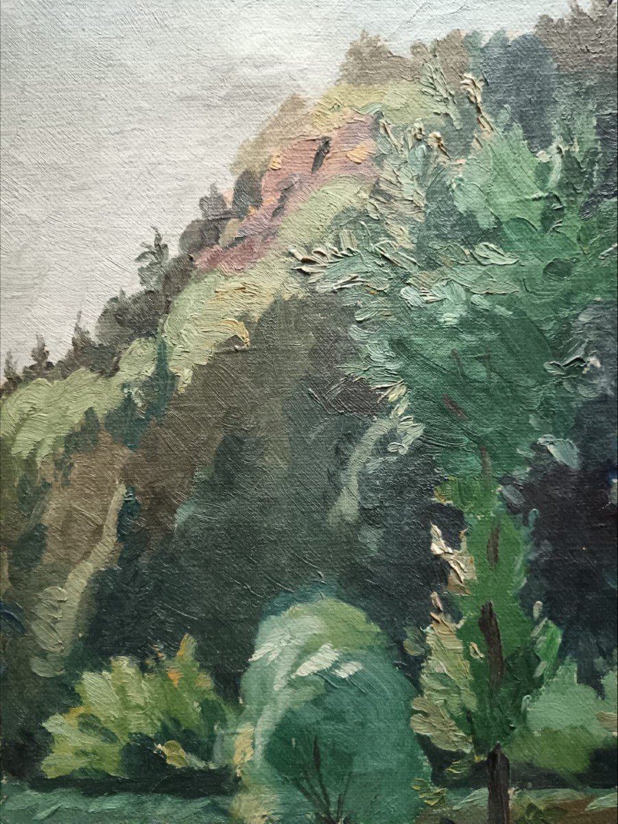 Alsatian School. Oil On Canvas "valley Near Oberhaslach" 42.5 X 29.5 Cm-photo-2