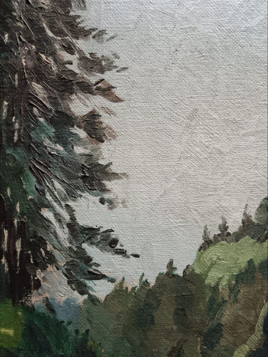 Alsatian School. Oil On Canvas "valley Near Oberhaslach" 42.5 X 29.5 Cm-photo-4