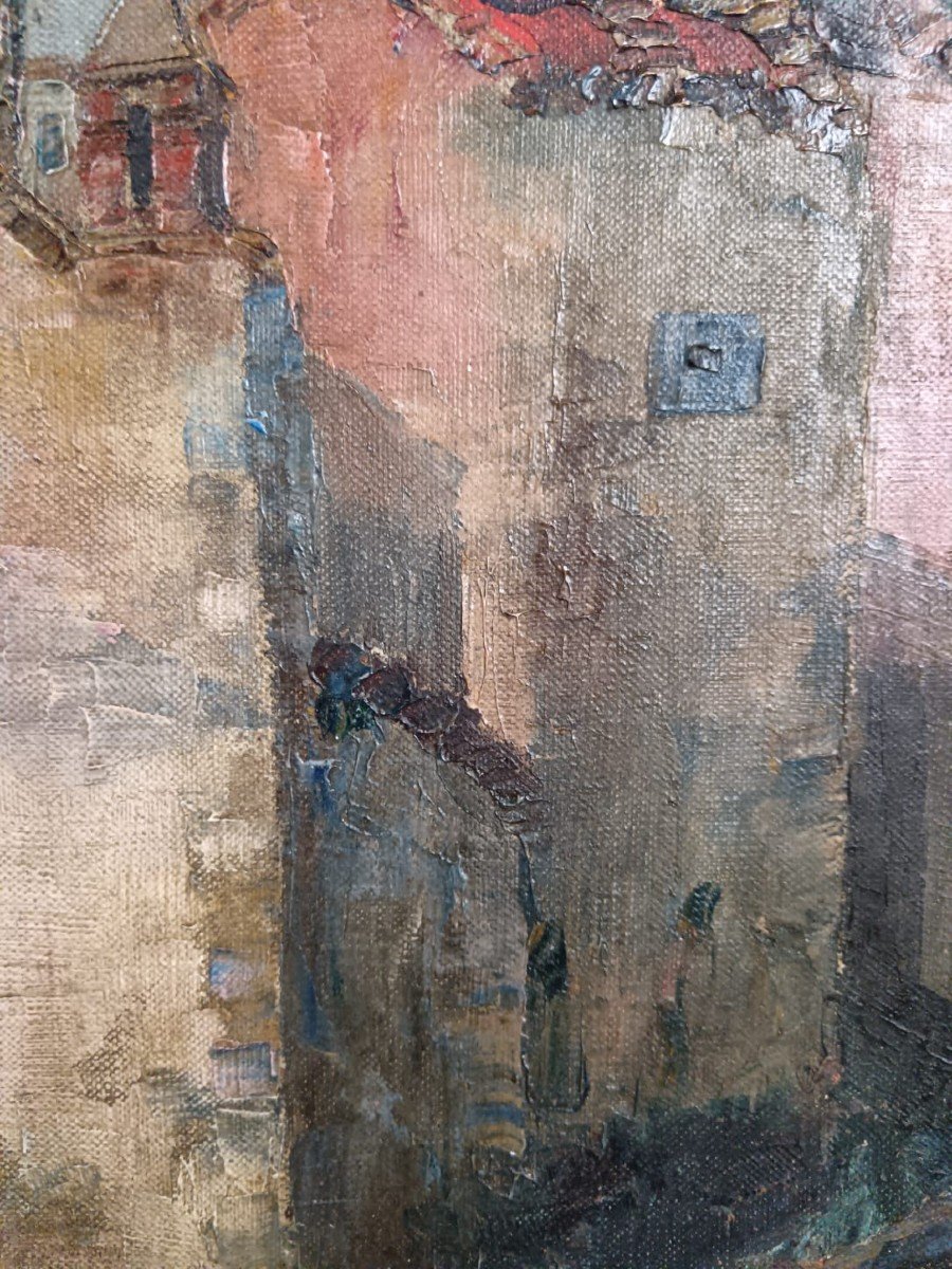 école Américaine. Huile Sur Toile "chapelle Sainte-clair à Saint-paul De Vence" 65 X 54 Cm-photo-6