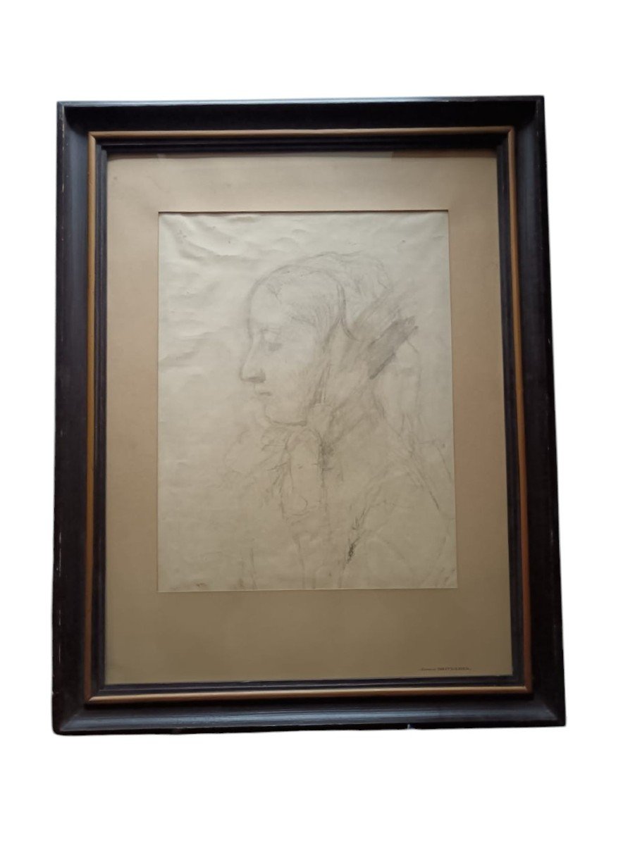 Georges Brétegnier. Sketch On Canvas "young Woman From The Country Of Montbéliard" 42.7 X 33 Cm