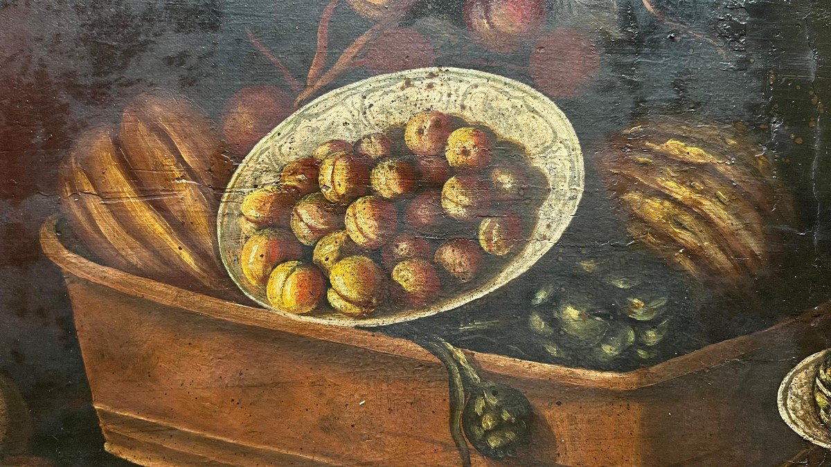 Nature Morte. Huile Sur Toile "nature Morte Aux Délices Des Saisons" 154 X 82 Cm-photo-1