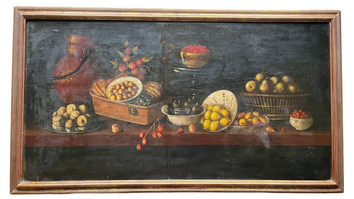 Nature Morte. Huile Sur Toile "nature Morte Aux Délices Des Saisons" 154 X 82 Cm