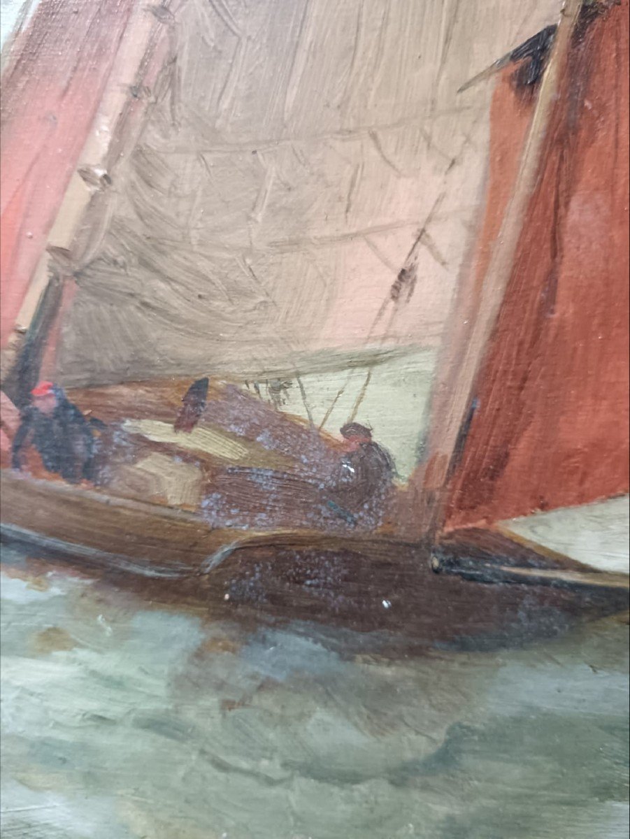 Ch.picard. Oil On Cardboard "steam Ahead Of A Fishing Boat" 40.8 X 32.1 Cm-photo-1