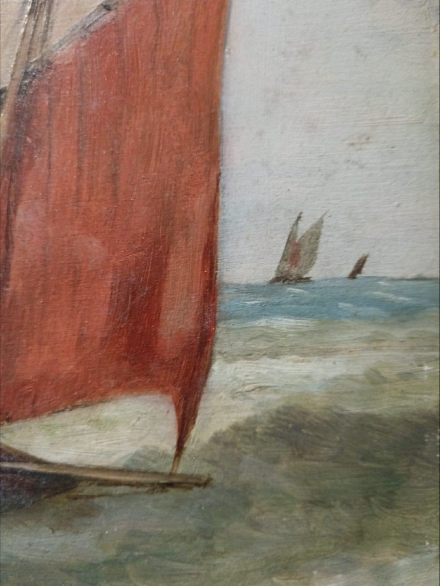 Ch.picard. Oil On Cardboard "steam Ahead Of A Fishing Boat" 40.8 X 32.1 Cm-photo-2