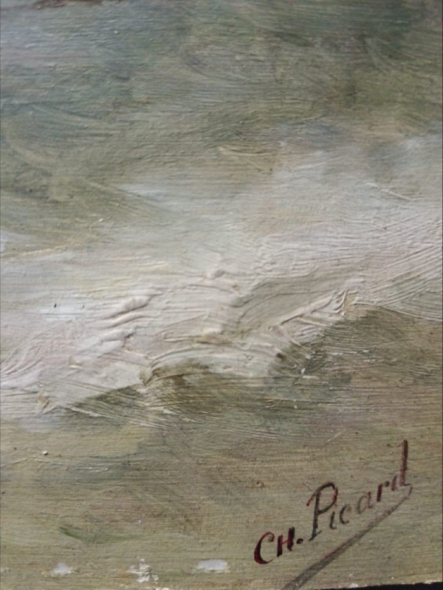 Ch.picard. Oil On Cardboard "steam Ahead Of A Fishing Boat" 40.8 X 32.1 Cm-photo-4