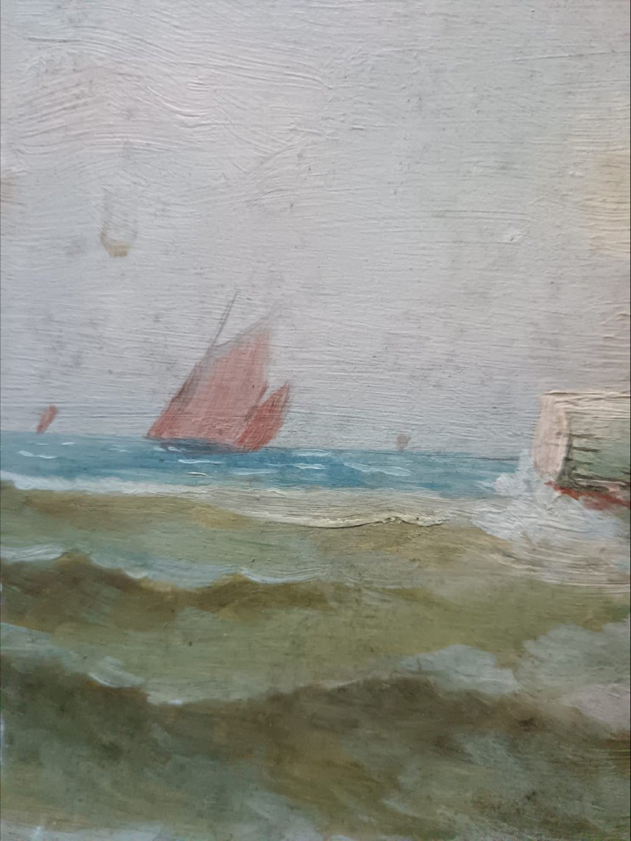 Ch.picard. Oil On Cardboard "steam Ahead Of A Fishing Boat" 40.8 X 32.1 Cm-photo-6