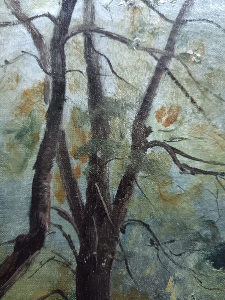 Barbizon School. Oil On Canvas "peasant Woman And Her Child In The Forest" 40 X 27 Cm-photo-2