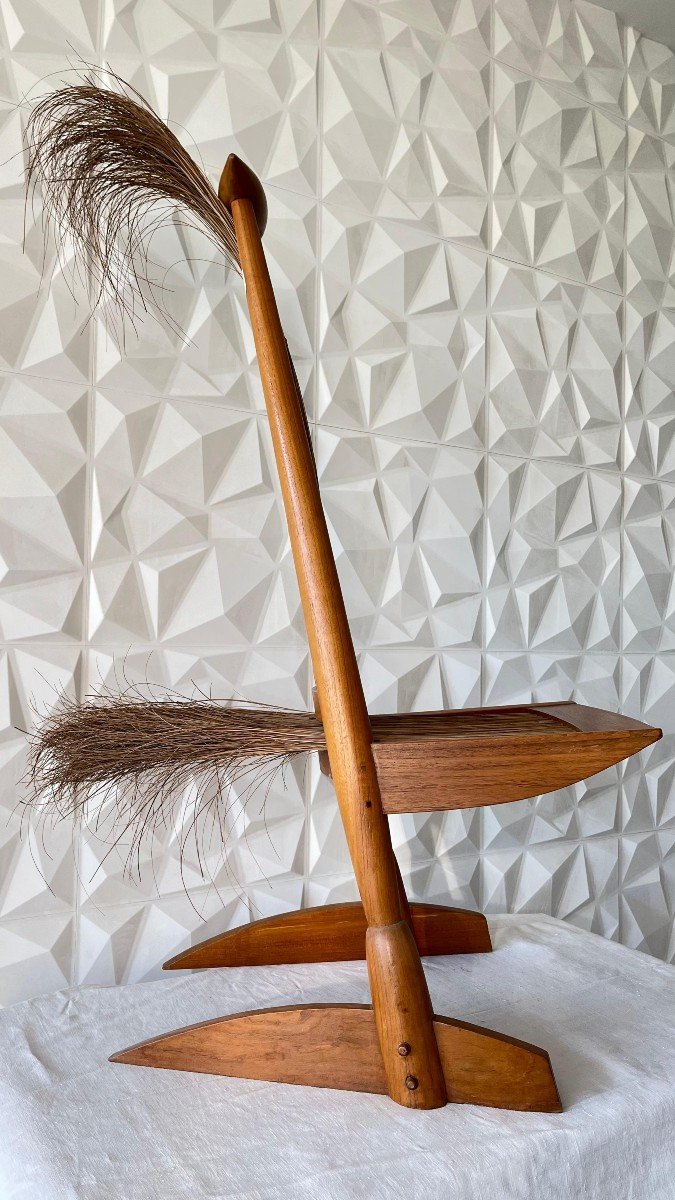 American School. White Ash And Reed Straw Sculpture "bird Chair". Height 129 Cm-photo-3