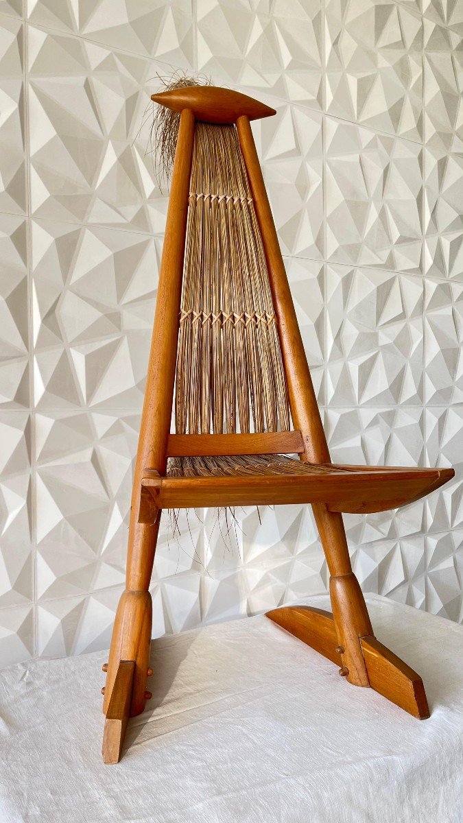 American School. White Ash And Reed Straw Sculpture "bird Chair". Height 129 Cm-photo-4