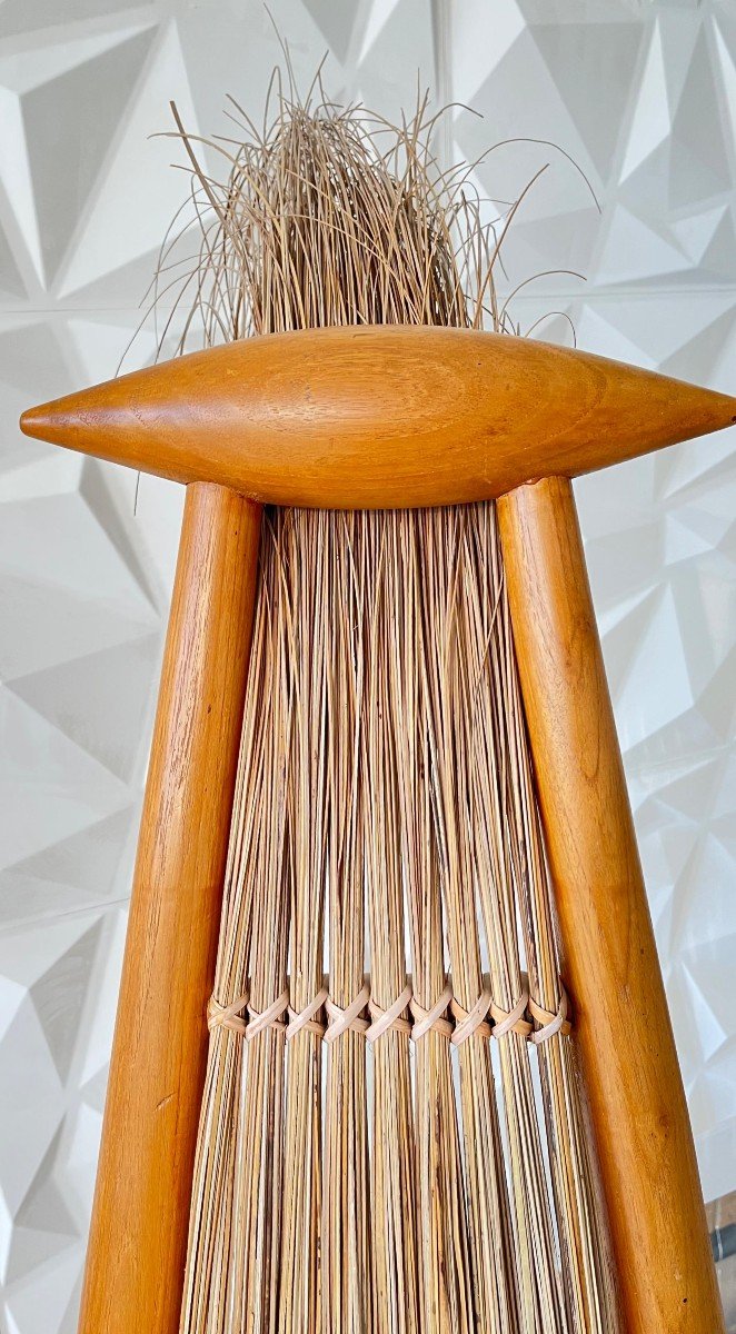 American School. White Ash And Reed Straw Sculpture "bird Chair". Height 129 Cm-photo-8