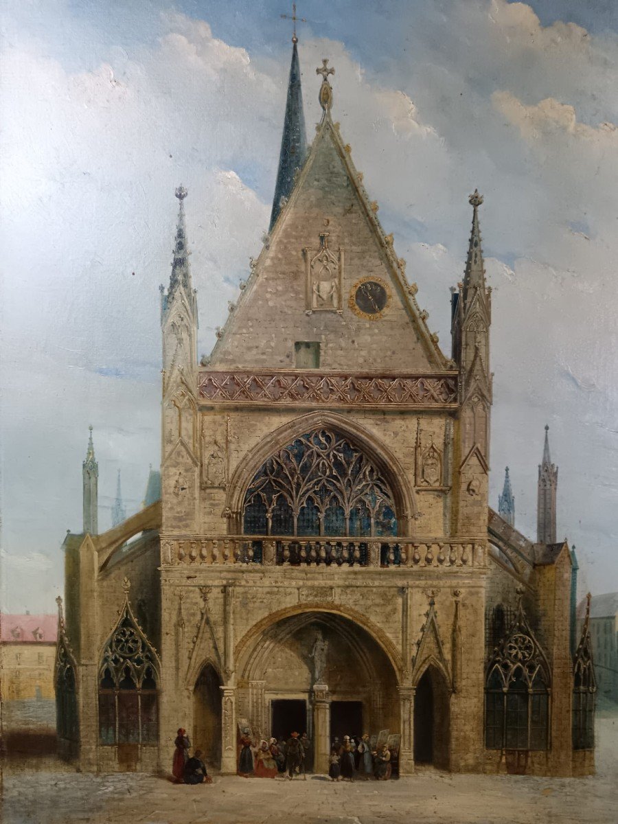 Paul Denarié. Huile Sur Toile "la Basilique Notre-dame De Liesse" 81 X 55 Cm-photo-2